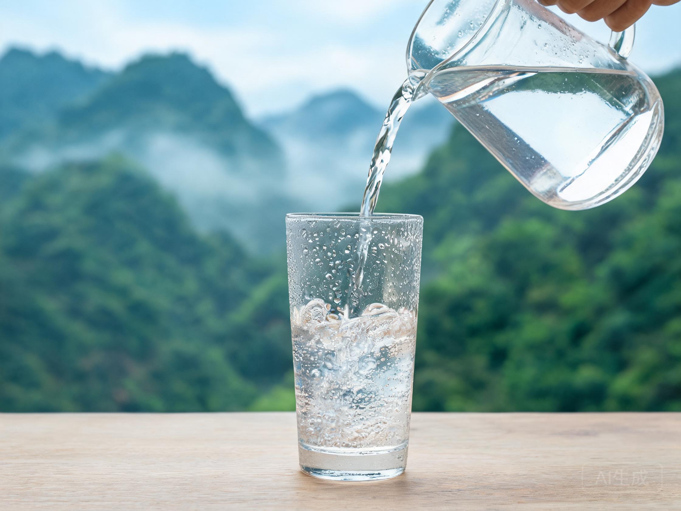 渝知泉山泉水倒入玻璃杯——重庆桶装水配送服务